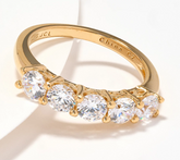 Diamonique Classics Gold Clad SS 5-Stone Round Cut Band Ring Size 6